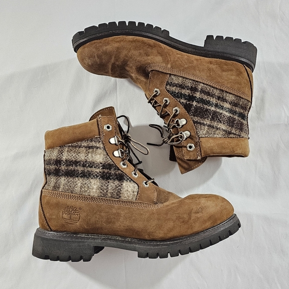Timberland x Woolrich Leather Boots Womens 9.5 lumberjack plaid - Picture 3 of 16